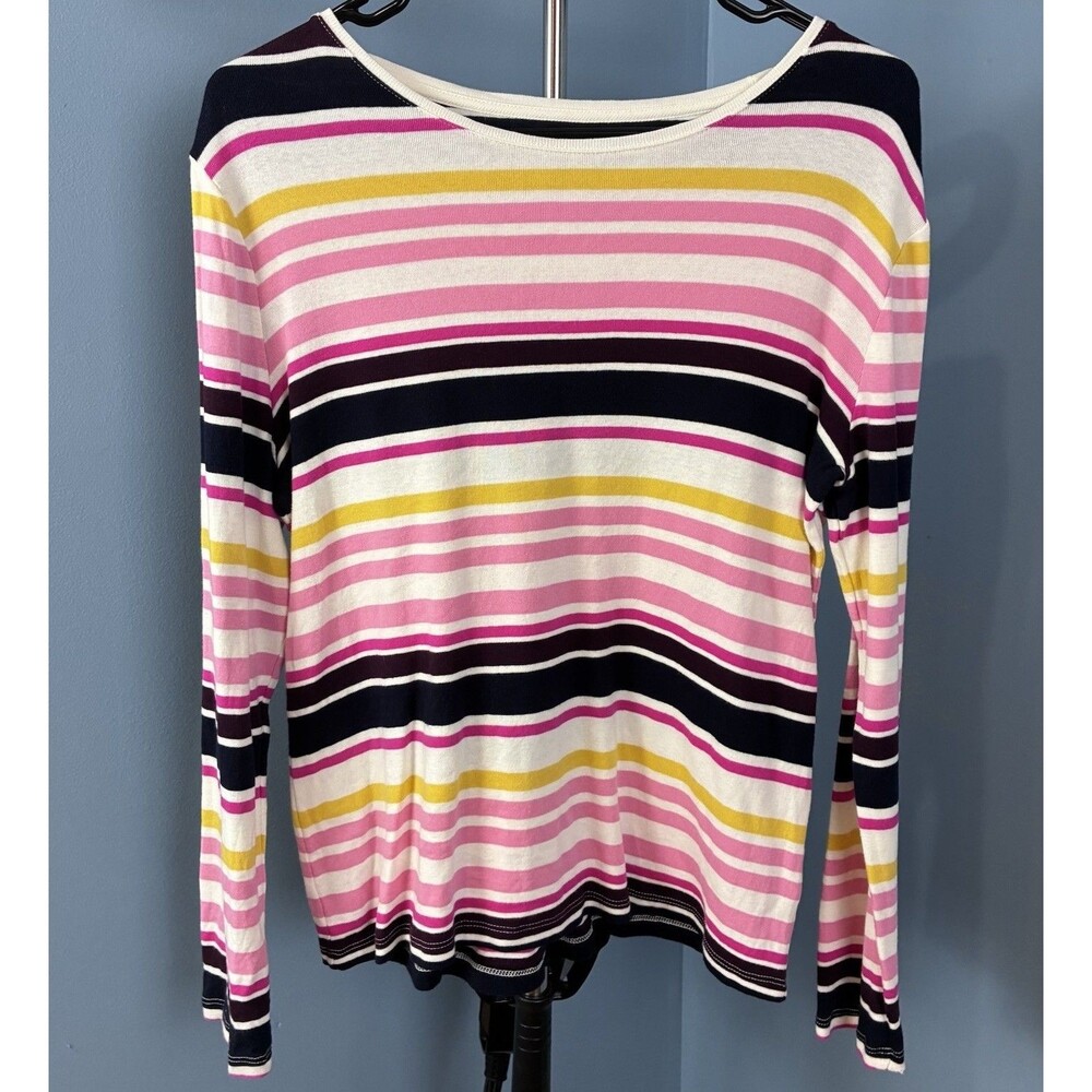 The Talbots Tee Womenโs Cotton Long Sleeve Striped Top Size Large Petite
